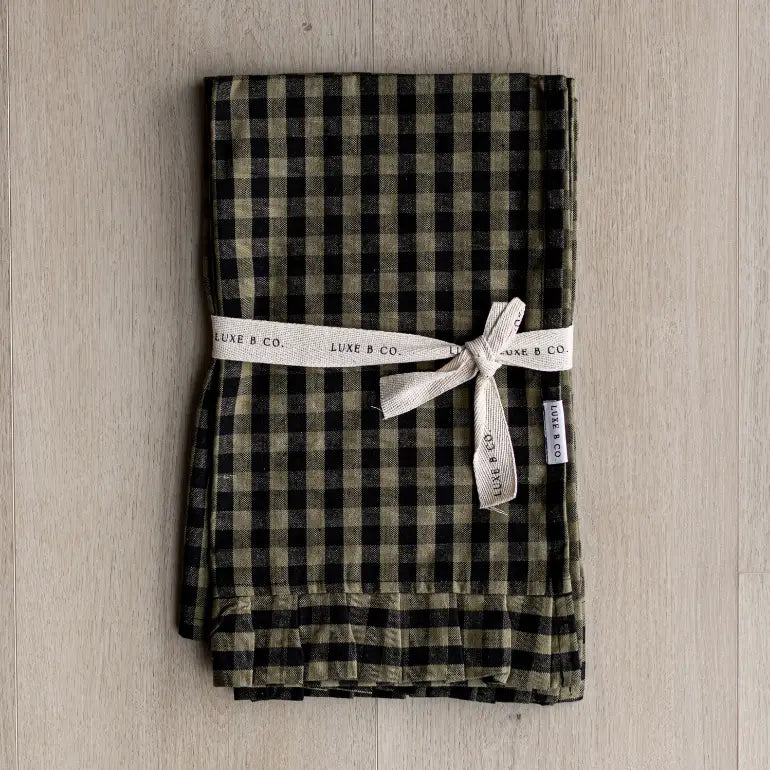 Ruffle Olive Green Gingham Kitchen Towel