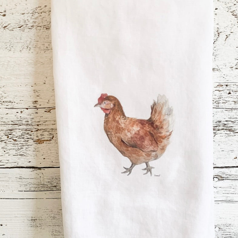 Brown Hen French Linen Tea Towel