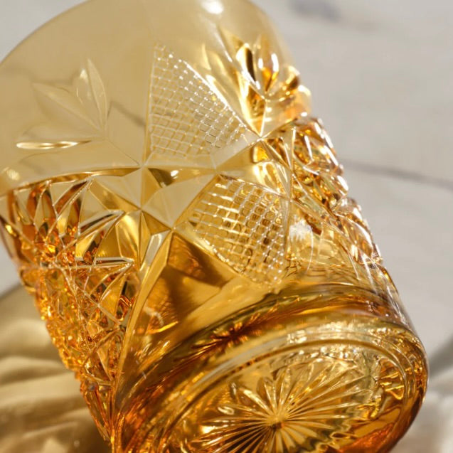 Double Old Fashioned Hobstar Topaz Glass 12oz