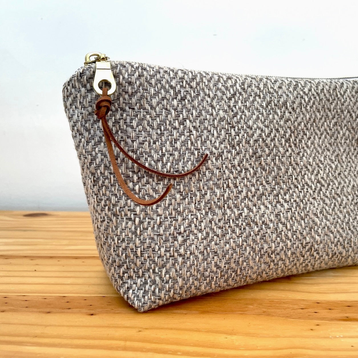 Grey Basketweave Makeup Bag