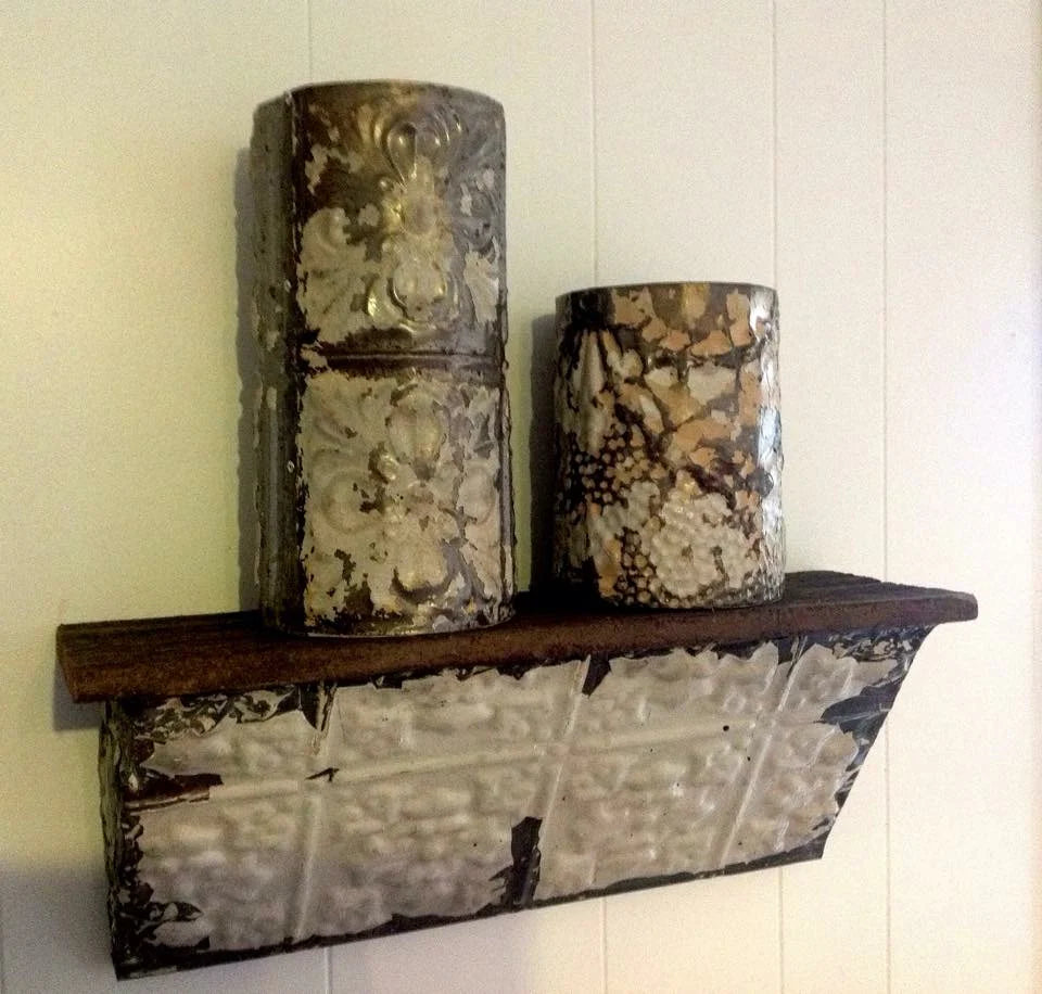 Antique embossed tin vase- Small