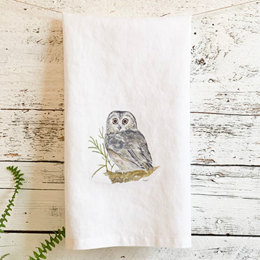 Saw-Whet Owl French Linen Tea Towel