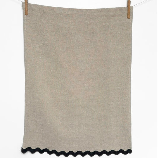 Tea Towel Natural Black Wavy Trim