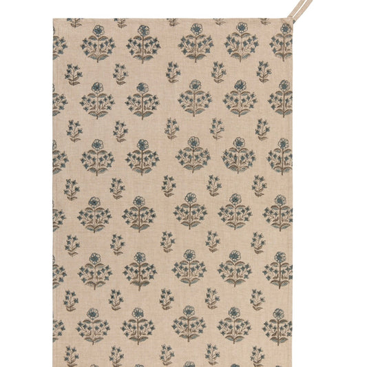 Blue Flower Block Print Dish Towel