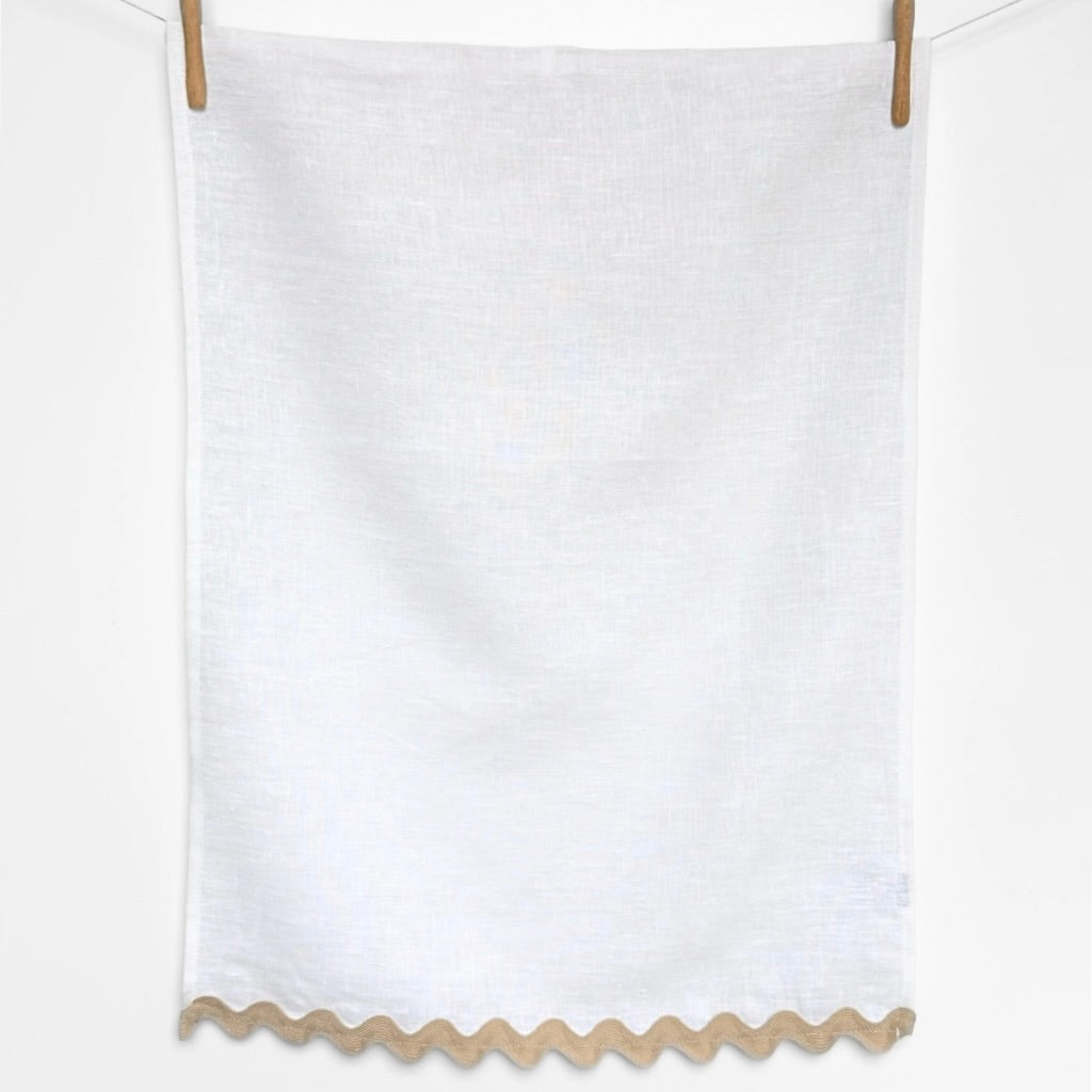Tea Towel Off White Wavy Oatmeal Trim