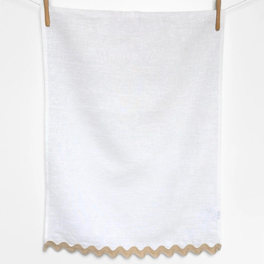 Tea Towel Off White Wavy Oatmeal Trim