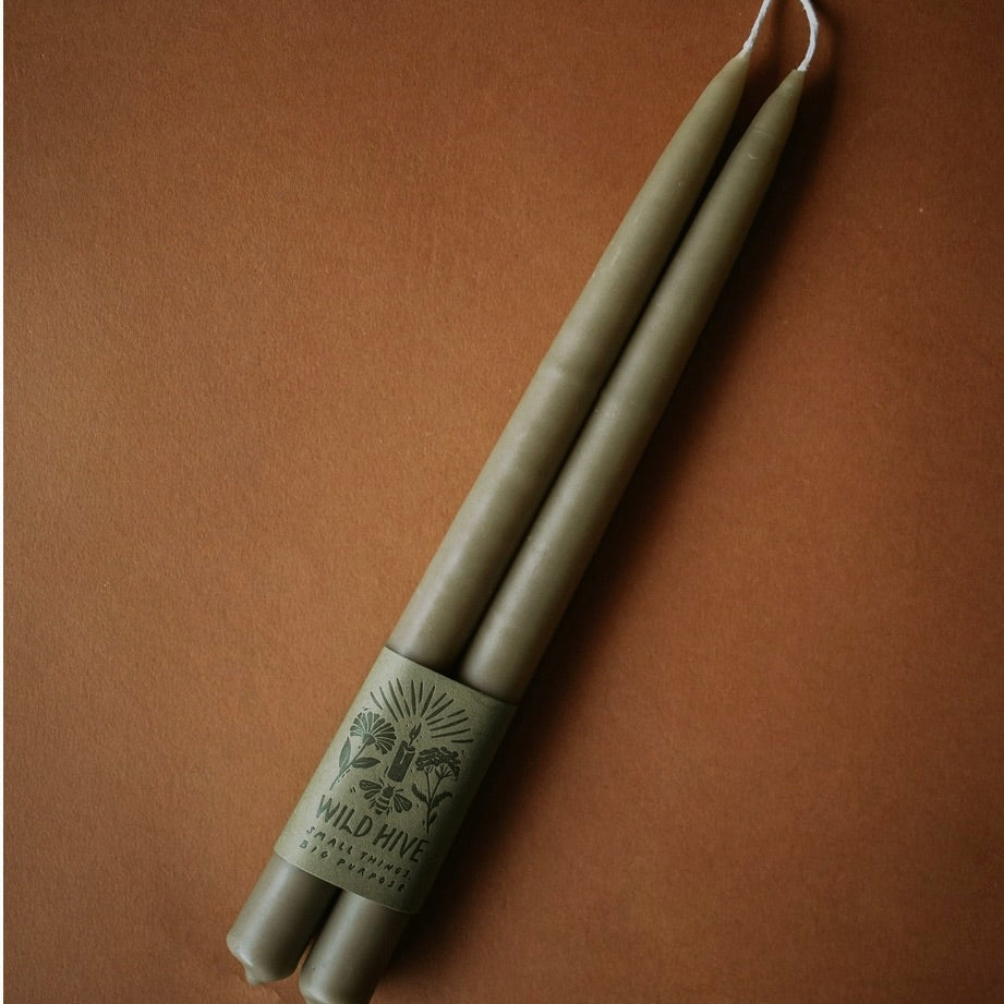 10" Moss Green Beeswax Taper Candles